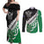 New Zealand And Ireland Rugby Custom Couples Matching Off Shoulder Maxi Dress and Long Sleeve Button Shirt Silver Fern With Celtic Cross