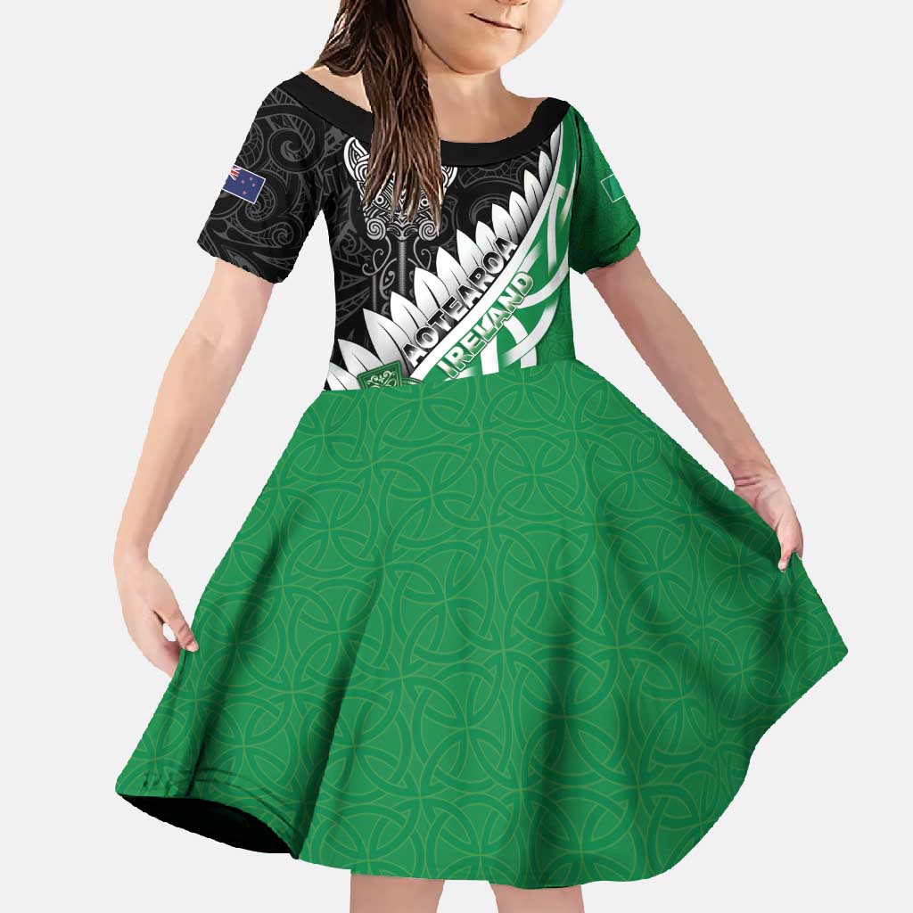 New Zealand And Ireland Rugby Custom Family Matching Tank Maxi Dress and Hawaiian Shirt Silver Fern With Celtic Cross