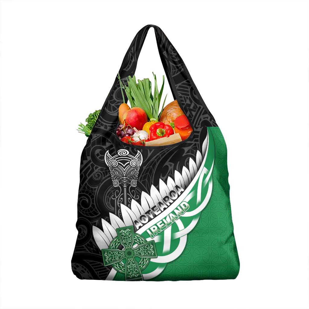 New Zealand And Ireland Rugby Grocery Bag Silver Fern With Celtic Cross LT05 1-pack One Size Green - Polynesian Pride
