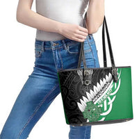 New Zealand And Ireland Rugby Leather Tote Bag Silver Fern With Celtic Cross LT05 - Polynesian Pride