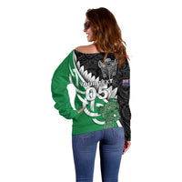 New Zealand And Ireland Rugby Custom Off Shoulder Sweater Silver Fern With Celtic Cross