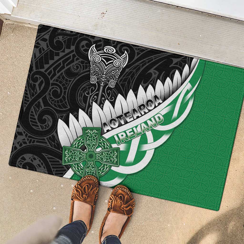 New Zealand And Ireland Rugby Rubber Doormat Silver Fern With Celtic Cross LT05 - Polynesian Pride