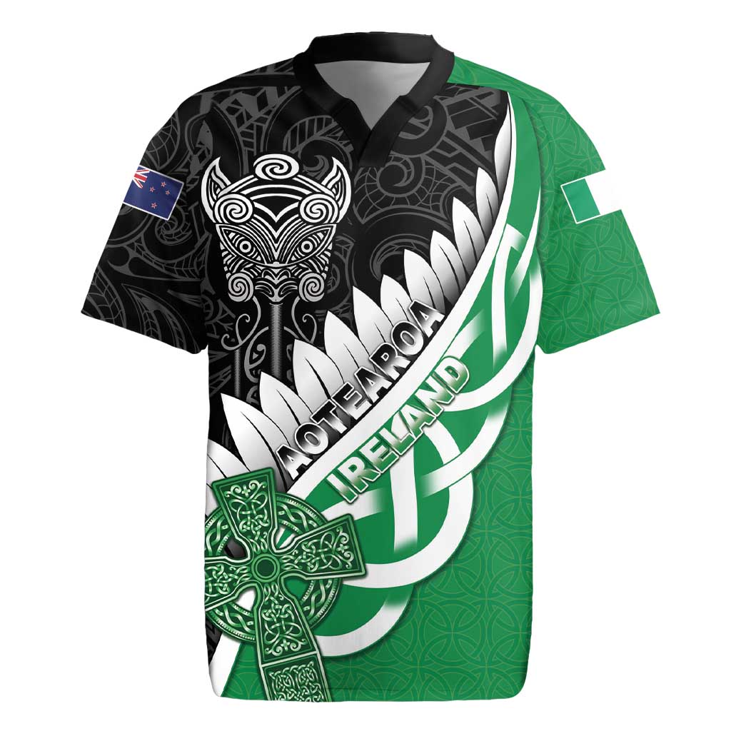 New Zealand And Ireland Rugby Custom Rugby Jersey Silver Fern With Celtic Cross LT05 Green - Polynesian Pride
