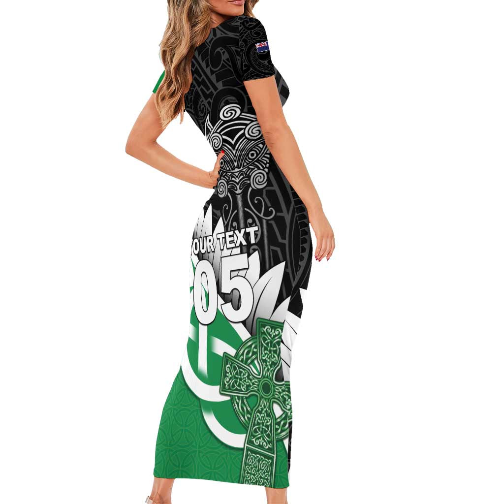 New Zealand And Ireland Rugby Custom Short Sleeve Bodycon Dress Silver Fern With Celtic Cross