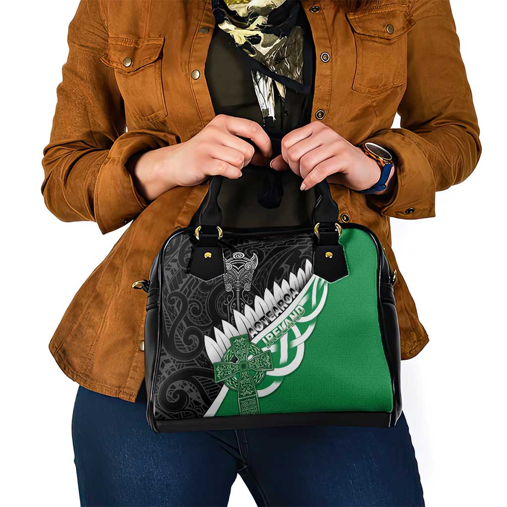 New Zealand And Ireland Rugby Shoulder Handbag Silver Fern With Celtic Cross
