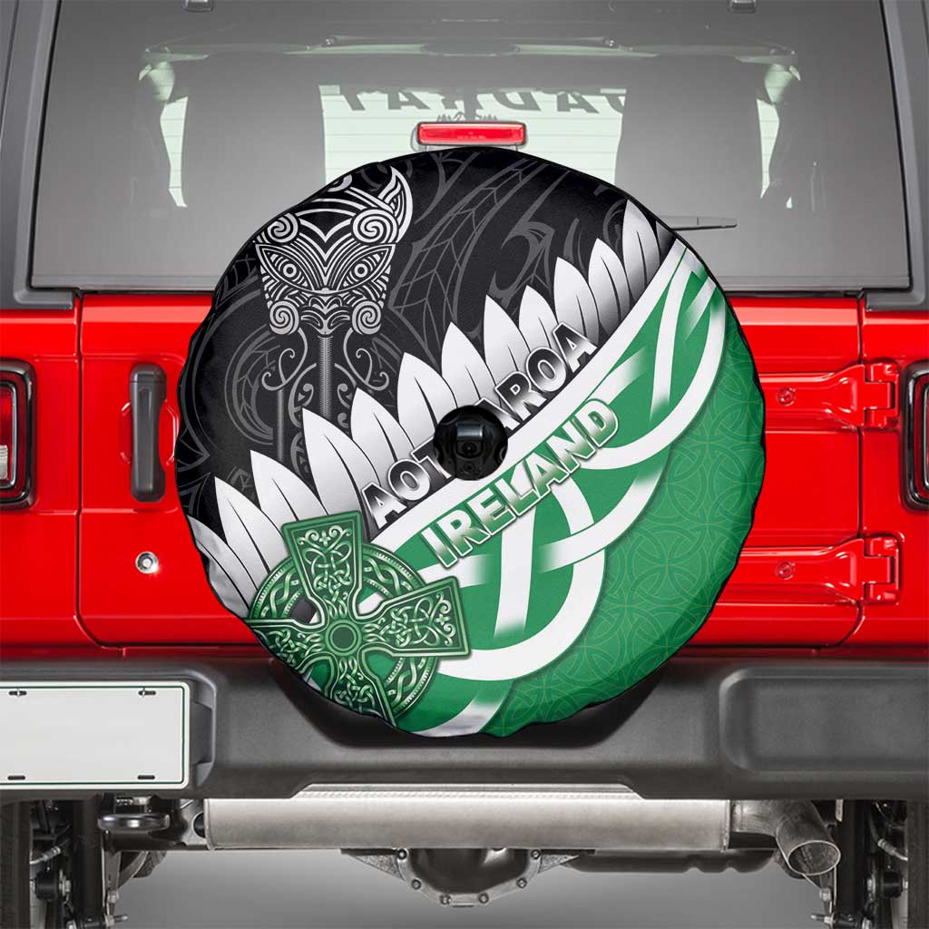 New Zealand And Ireland Rugby Spare Tire Cover Silver Fern With Celtic Cross