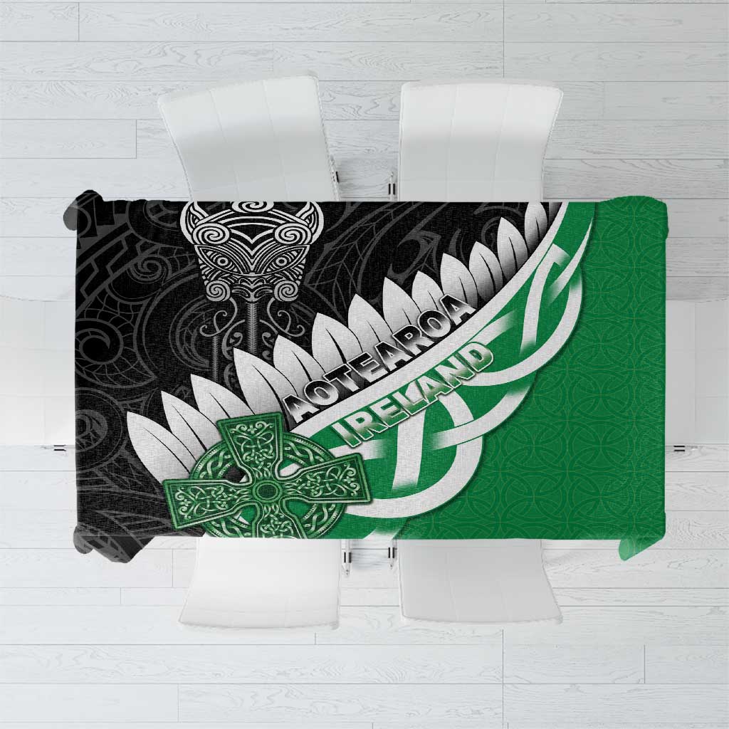 New Zealand And Ireland Rugby Tablecloth Silver Fern With Celtic Cross LT05 Green - Polynesian Pride