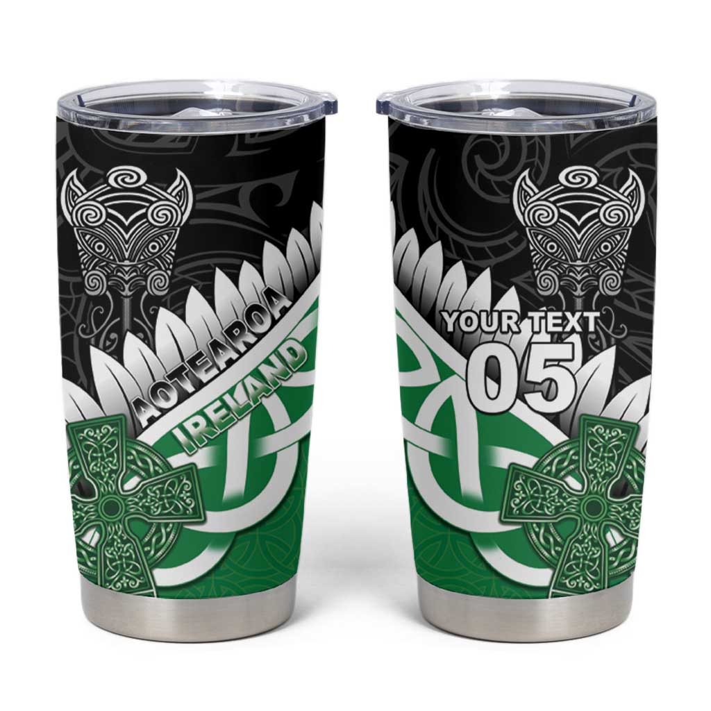 New Zealand And Ireland Rugby Custom Tumbler Cup Silver Fern With Celtic Cross LT05 Green - Polynesian Pride