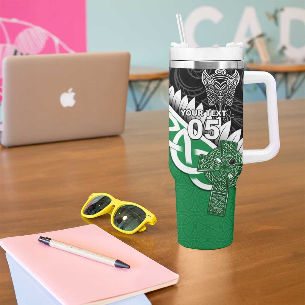 New Zealand And Ireland Rugby Custom Tumbler With Handle Silver Fern With Celtic Cross LT05 - Polynesian Pride