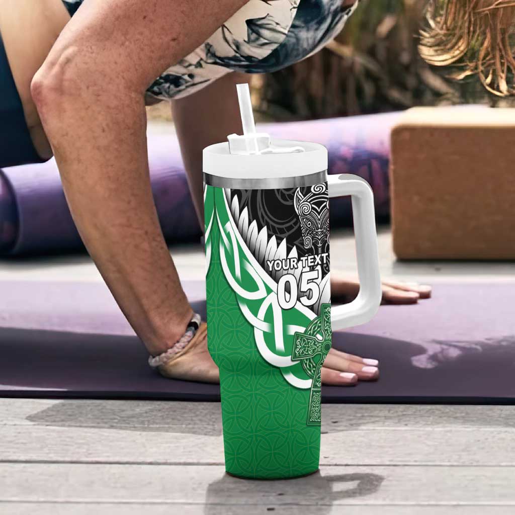 New Zealand And Ireland Rugby Custom Tumbler With Handle Silver Fern With Celtic Cross LT05 - Polynesian Pride