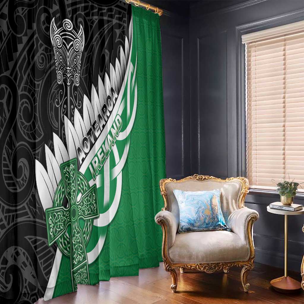 New Zealand And Ireland Rugby Window Curtain Silver Fern With Celtic Cross