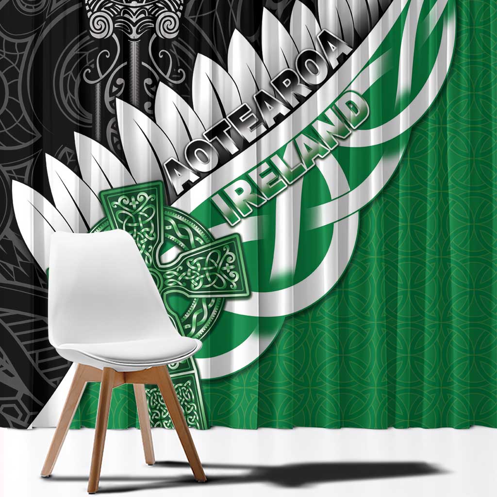 New Zealand And Ireland Rugby Window Curtain Silver Fern With Celtic Cross
