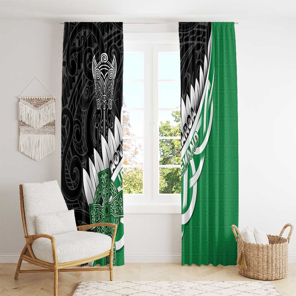 New Zealand And Ireland Rugby Window Curtain Silver Fern With Celtic Cross