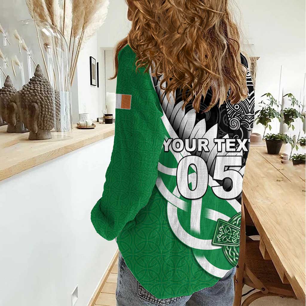 New Zealand And Ireland Rugby Custom Women Casual Shirt Silver Fern With Celtic Cross LT05 - Polynesian Pride