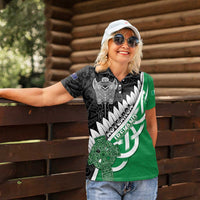 New Zealand And Ireland Rugby Custom Women Polo Shirt Silver Fern With Celtic Cross