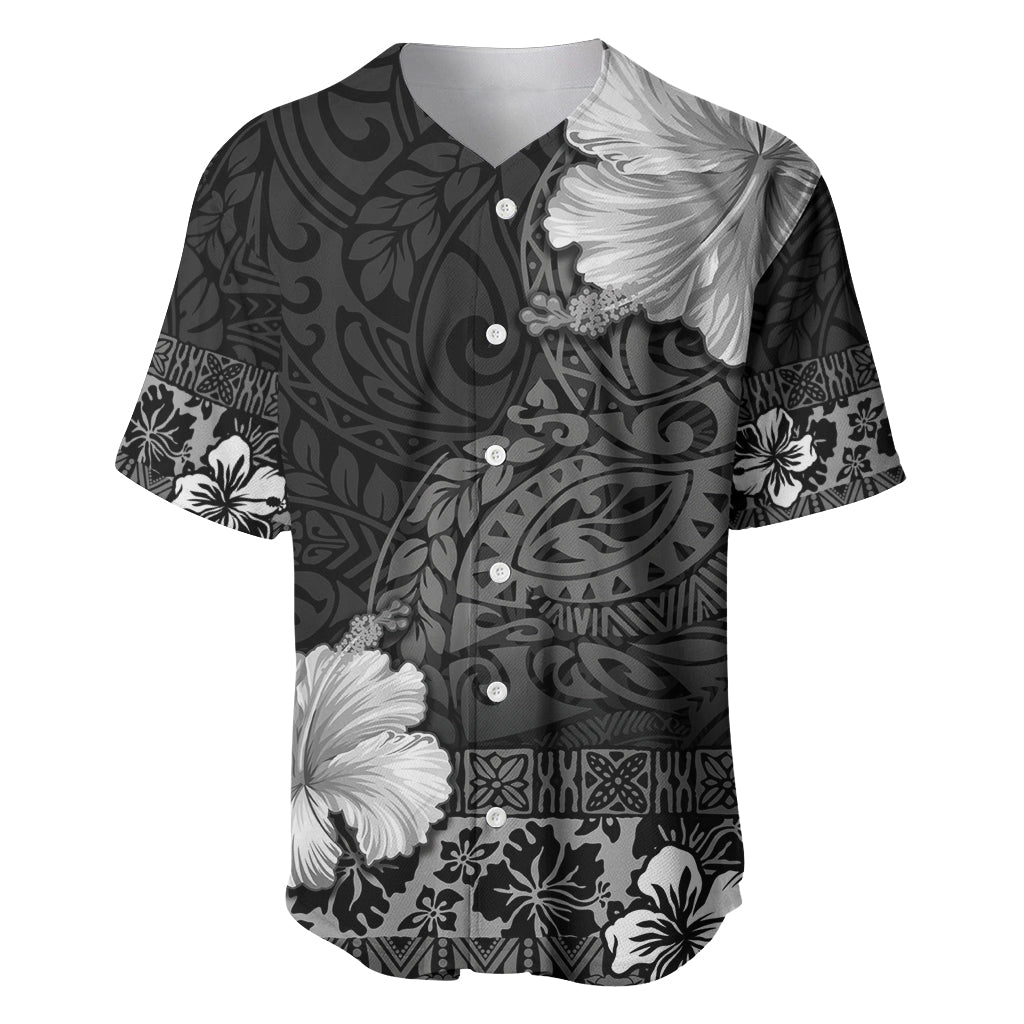Hawaii Hibiscus With Black Polynesian Pattern Baseball Jersey LT05 Black - Polynesian Pride