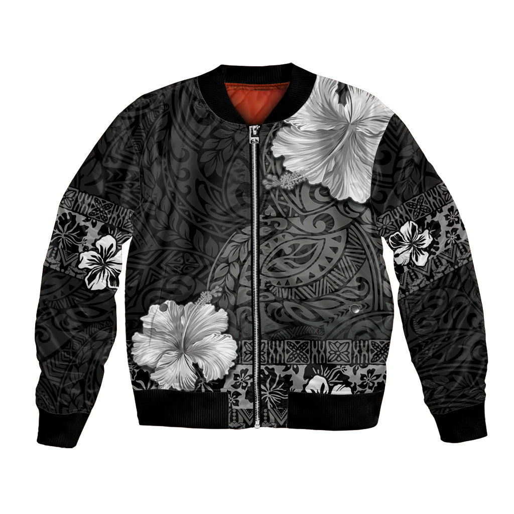 Hawaii Hibiscus With Black Polynesian Pattern Bomber Jacket