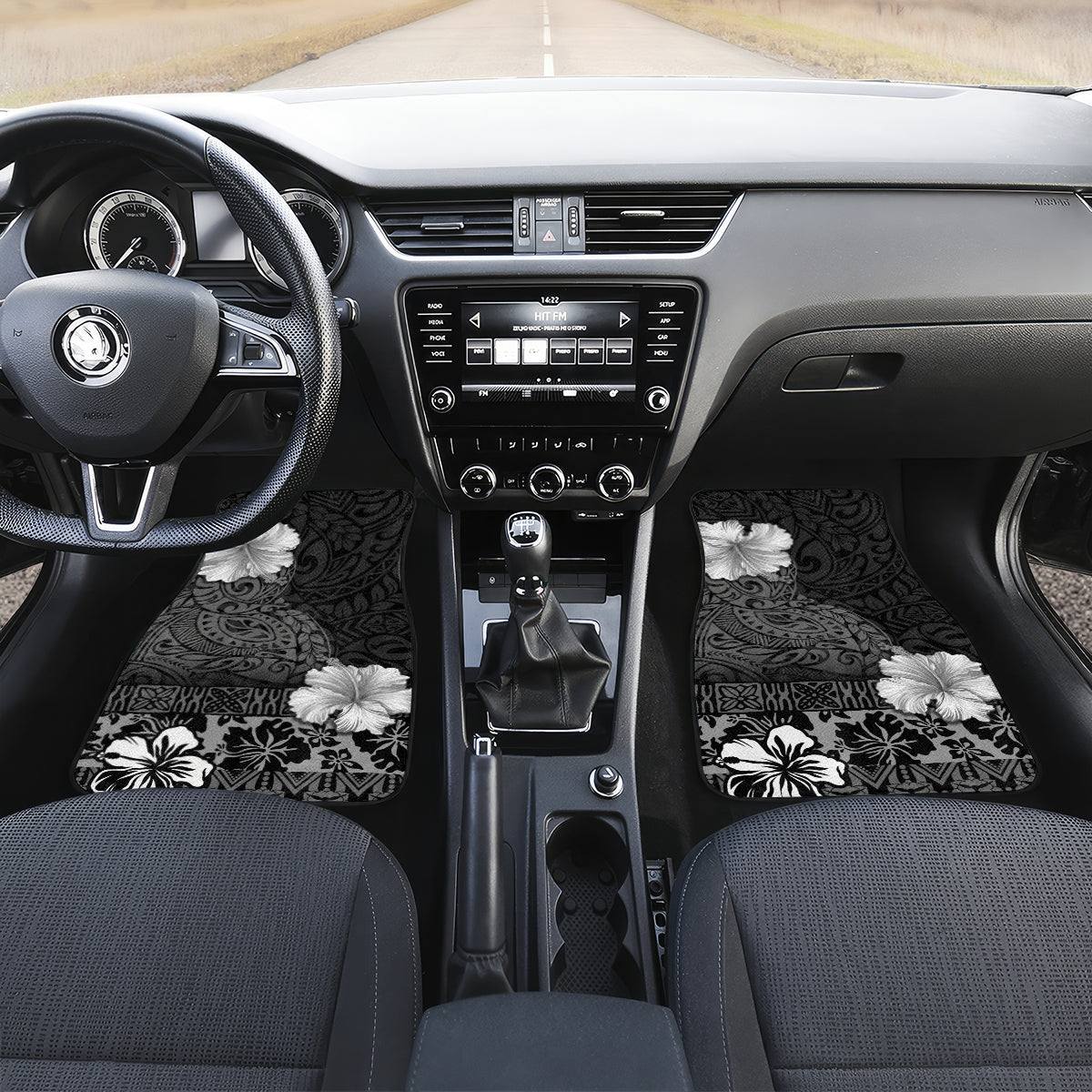 Hawaii Hibiscus With Black Polynesian Pattern Car Mats