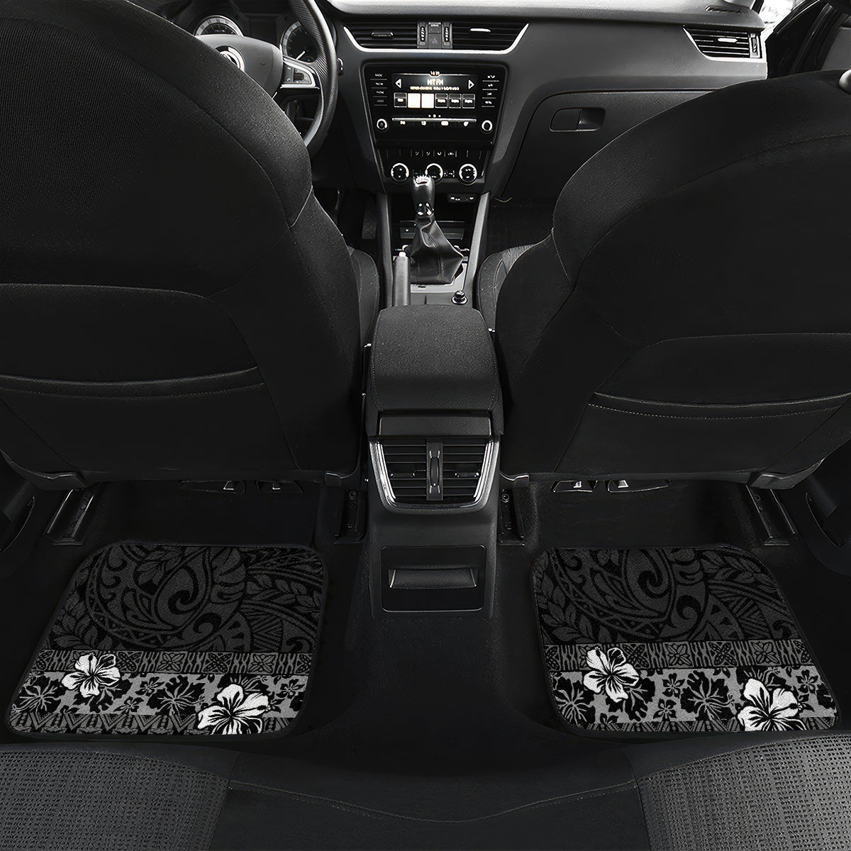 Hawaii Hibiscus With Black Polynesian Pattern Car Mats