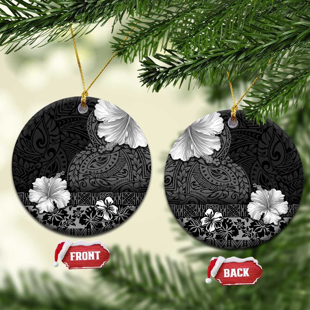 Hawaii Hibiscus With Black Polynesian Pattern Ceramic Ornament