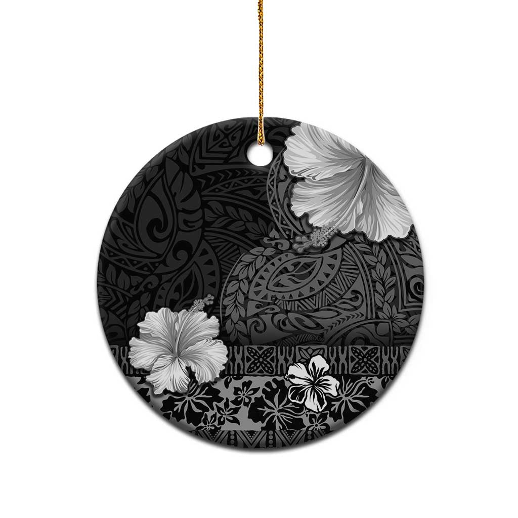 Hawaii Hibiscus With Black Polynesian Pattern Ceramic Ornament