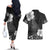 Hawaii Hibiscus With Black Polynesian Pattern Couples Matching Off The Shoulder Long Sleeve Dress and Hawaiian Shirt