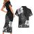 Hawaii Hibiscus With Black Polynesian Pattern Couples Matching Short Sleeve Bodycon Dress and Hawaiian Shirt