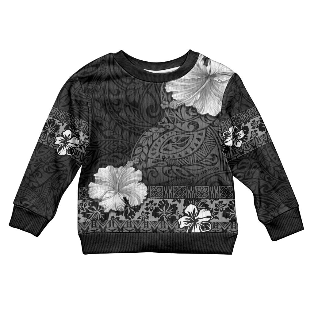 Hawaii Hibiscus With Black Polynesian Pattern Kid Ugly Christmas Sweater