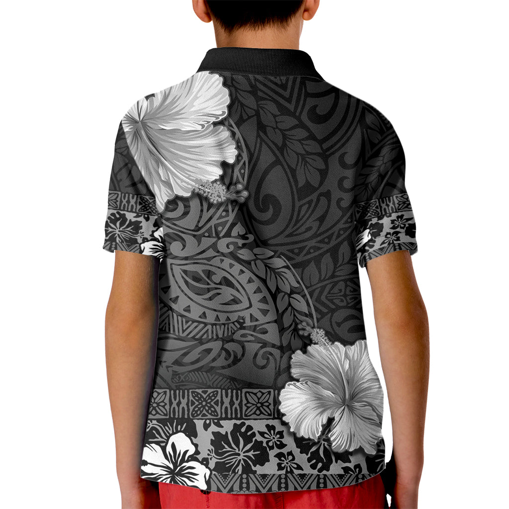 Hawaii Hibiscus With Black Polynesian Pattern Kid Polo Shirt