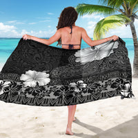Hawaii Hibiscus With Black Polynesian Pattern Sarong