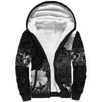 Hawaii Hibiscus With Black Polynesian Pattern Sherpa Hoodie