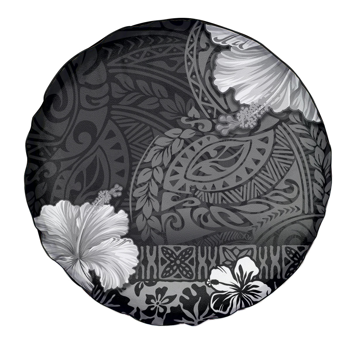 Hawaii Hibiscus With Black Polynesian Pattern Spare Tire Cover