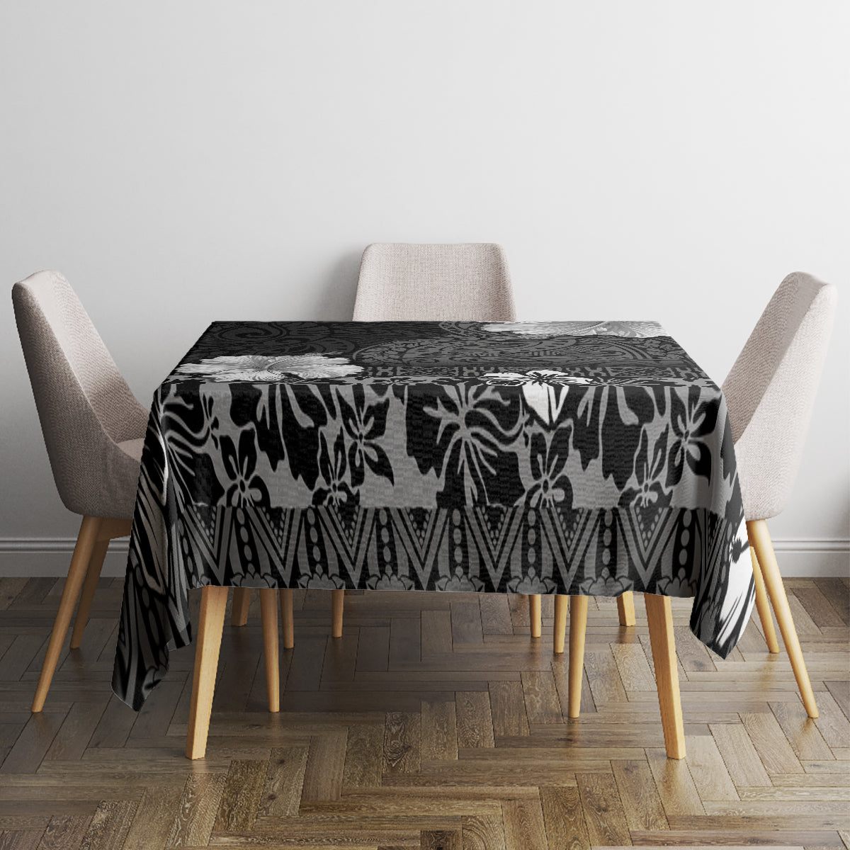 Hawaii Hibiscus With Black Polynesian Pattern Tablecloth LT05 - Polynesian Pride