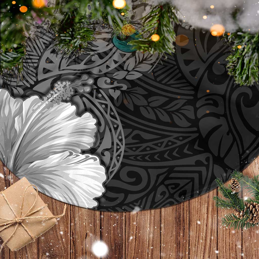 Hawaii Hibiscus With Black Polynesian Pattern Tree Skirt LT05 - Polynesian Pride