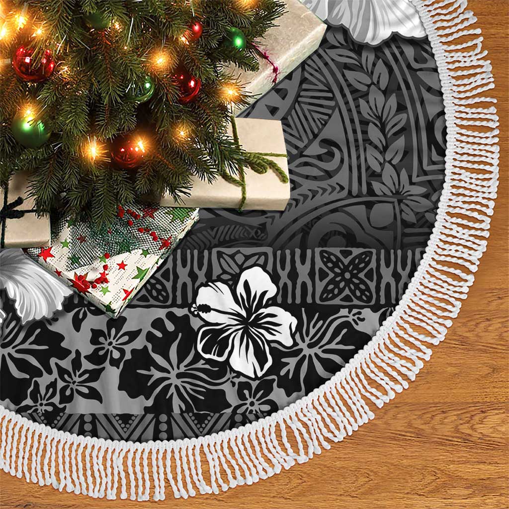 Hawaii Hibiscus With Black Polynesian Pattern Tree Skirt LT05 - Polynesian Pride