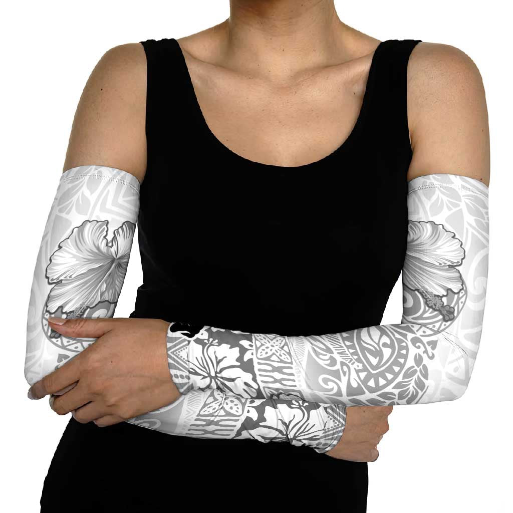 Hawaii Hibiscus With White Polynesian Pattern Arm Sleeves - Polynesian Pride