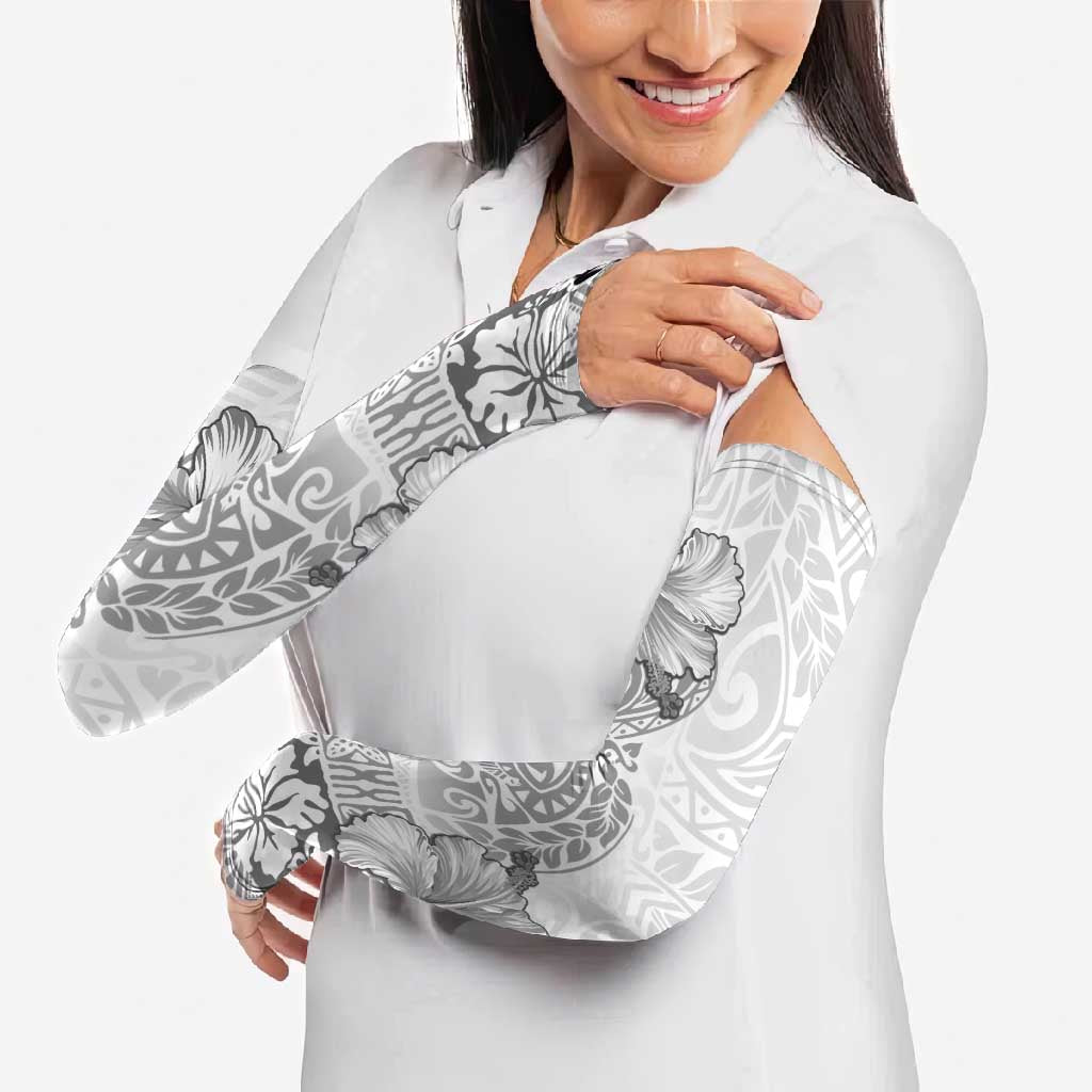 Hawaii Hibiscus With White Polynesian Pattern Arm Sleeves - Polynesian Pride