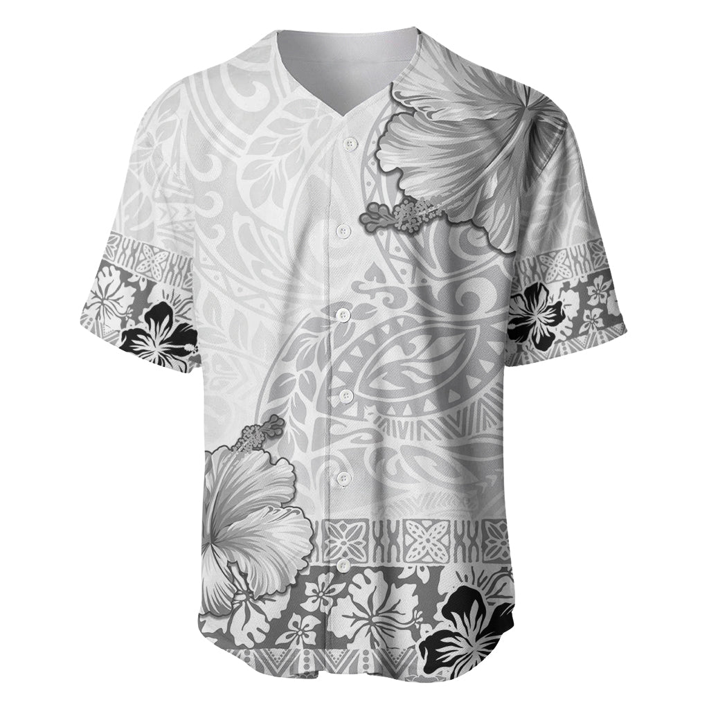 Hawaii Hibiscus With White Polynesian Pattern Baseball Jersey LT05 White - Polynesian Pride