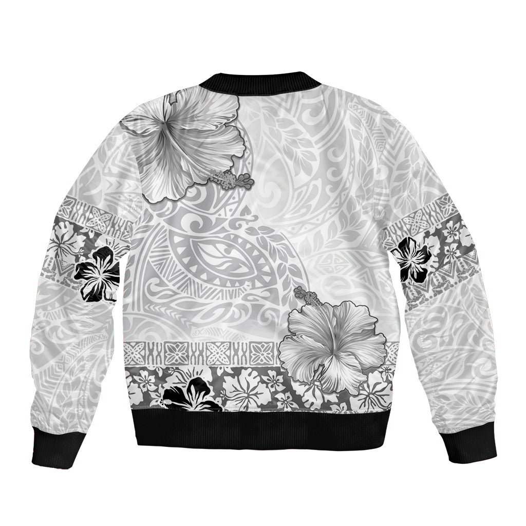 Hawaii Hibiscus With White Polynesian Pattern Bomber Jacket