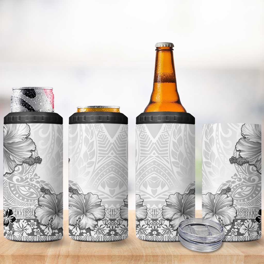 Hawaii Hibiscus With White Polynesian Pattern 4 in 1 Can Cooler Tumbler