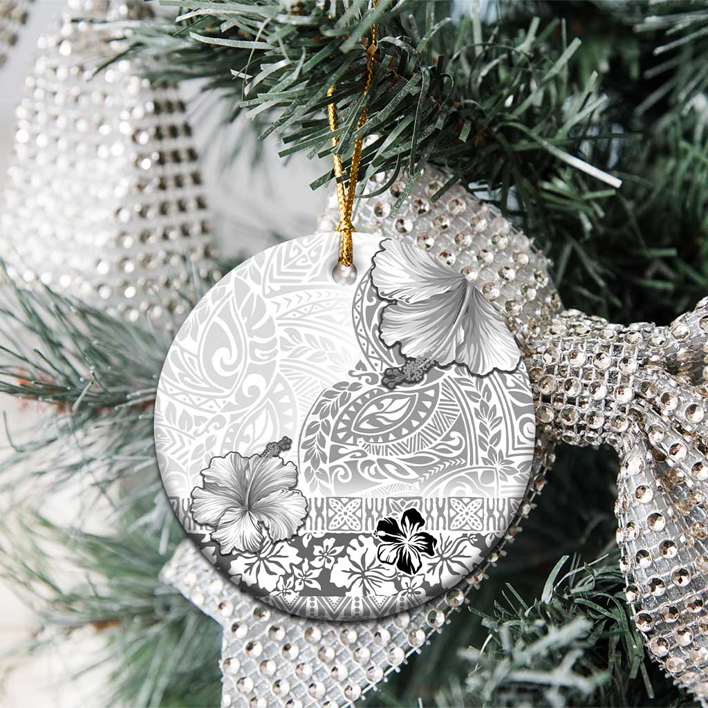 Hawaii Hibiscus With White Polynesian Pattern Ceramic Ornament