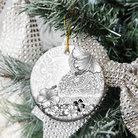 Hawaii Hibiscus With White Polynesian Pattern Ceramic Ornament