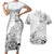 Hawaii Hibiscus With White Polynesian Pattern Couples Matching Short Sleeve Bodycon Dress and Hawaiian Shirt