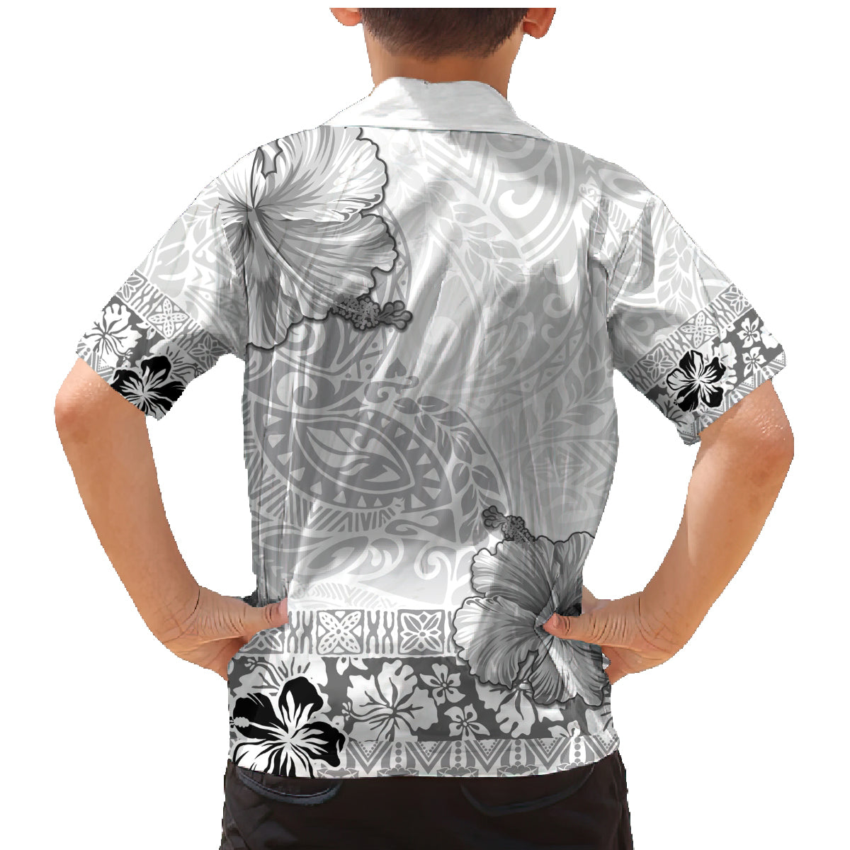 Hawaii Hibiscus With White Polynesian Pattern Family Matching Mermaid Dress and Hawaiian Shirt