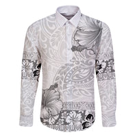 Hawaii Hibiscus With White Polynesian Pattern Family Matching Off The Shoulder Long Sleeve Dress and Hawaiian Shirt