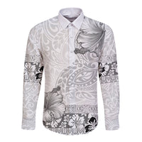 Hawaii Hibiscus With White Polynesian Pattern Long Sleeve Button Shirt