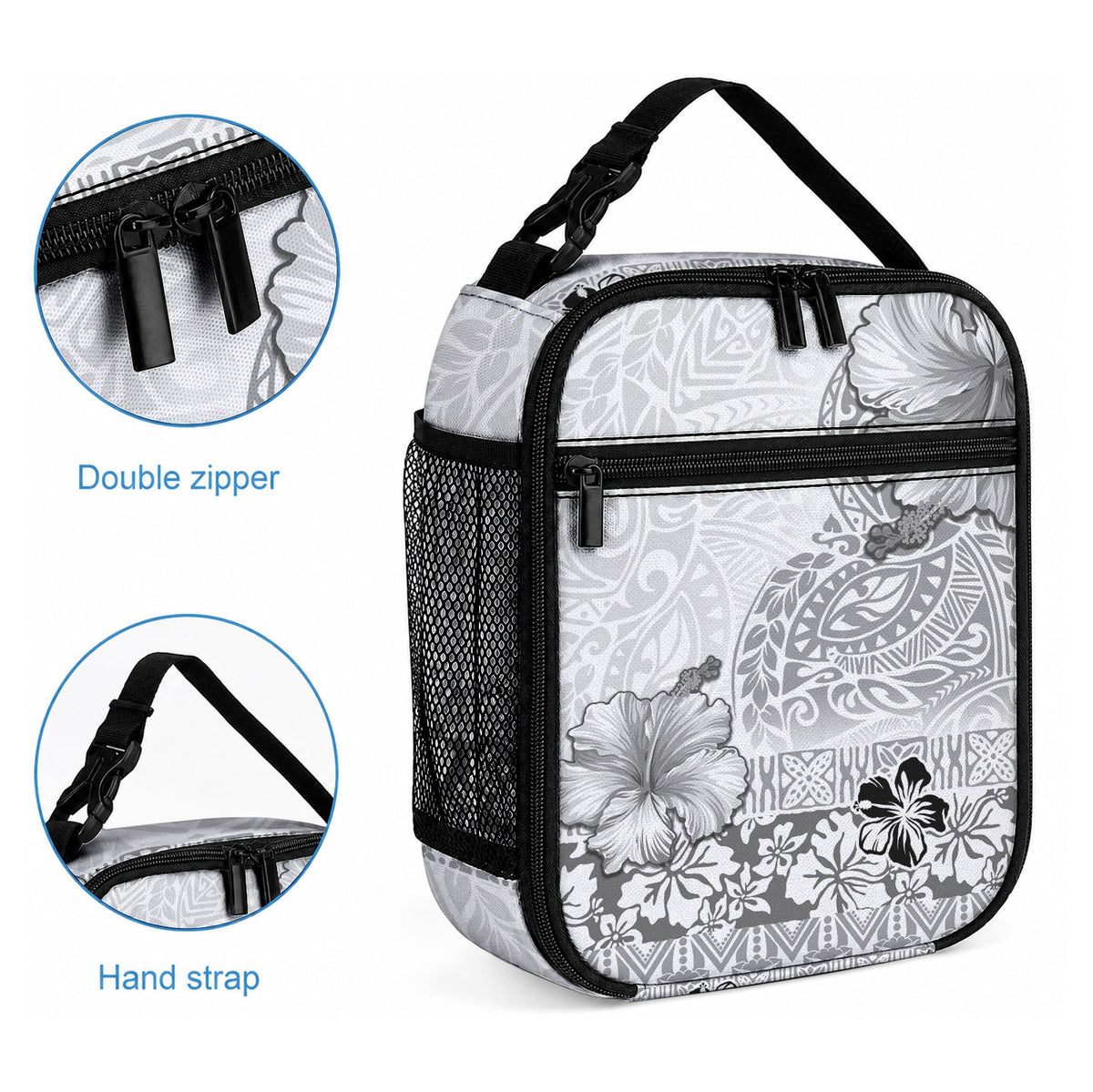 Hawaii Hibiscus With White Polynesian Pattern Lunch Bag