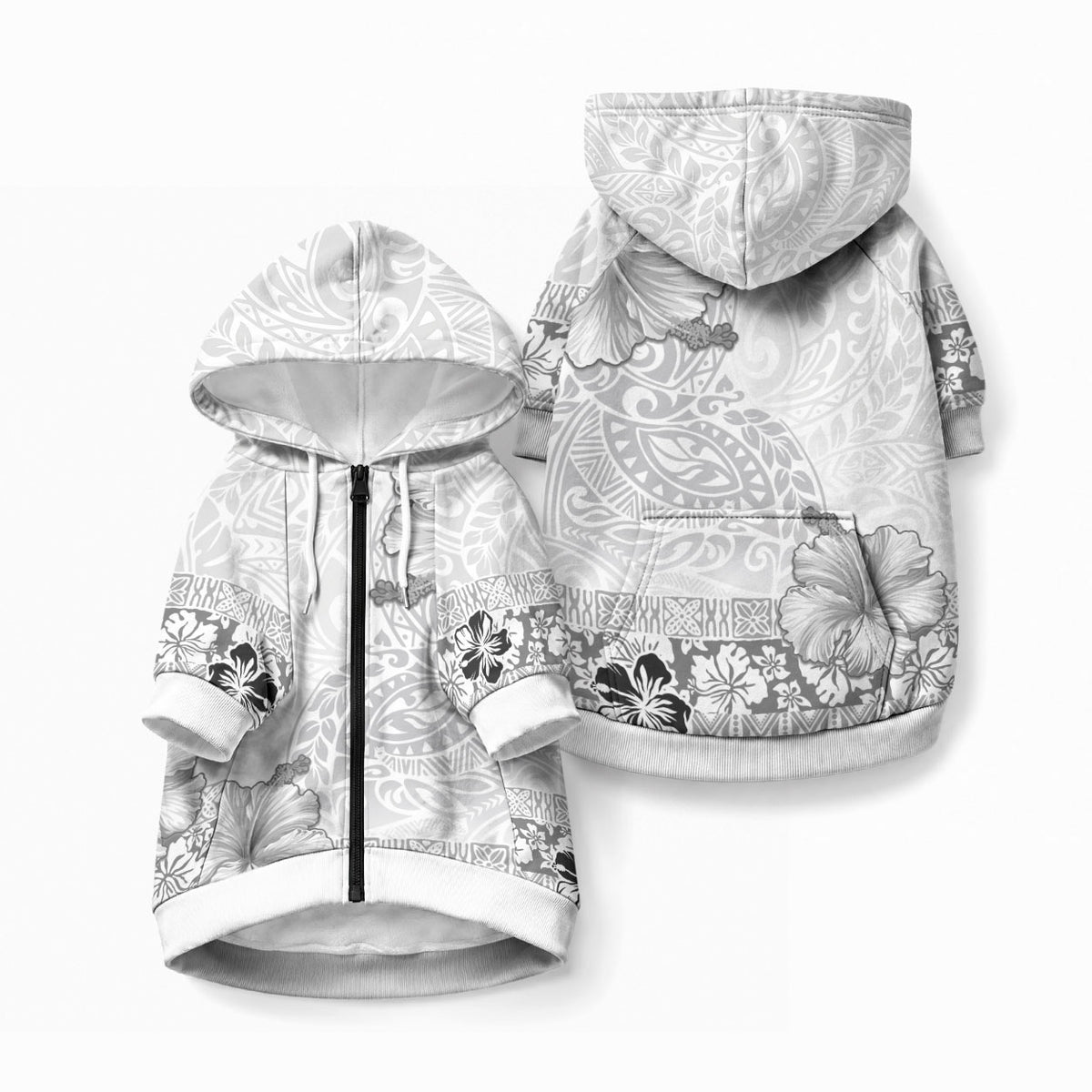 Hawaii Hibiscus With White Polynesian Pattern Pet Hoodie