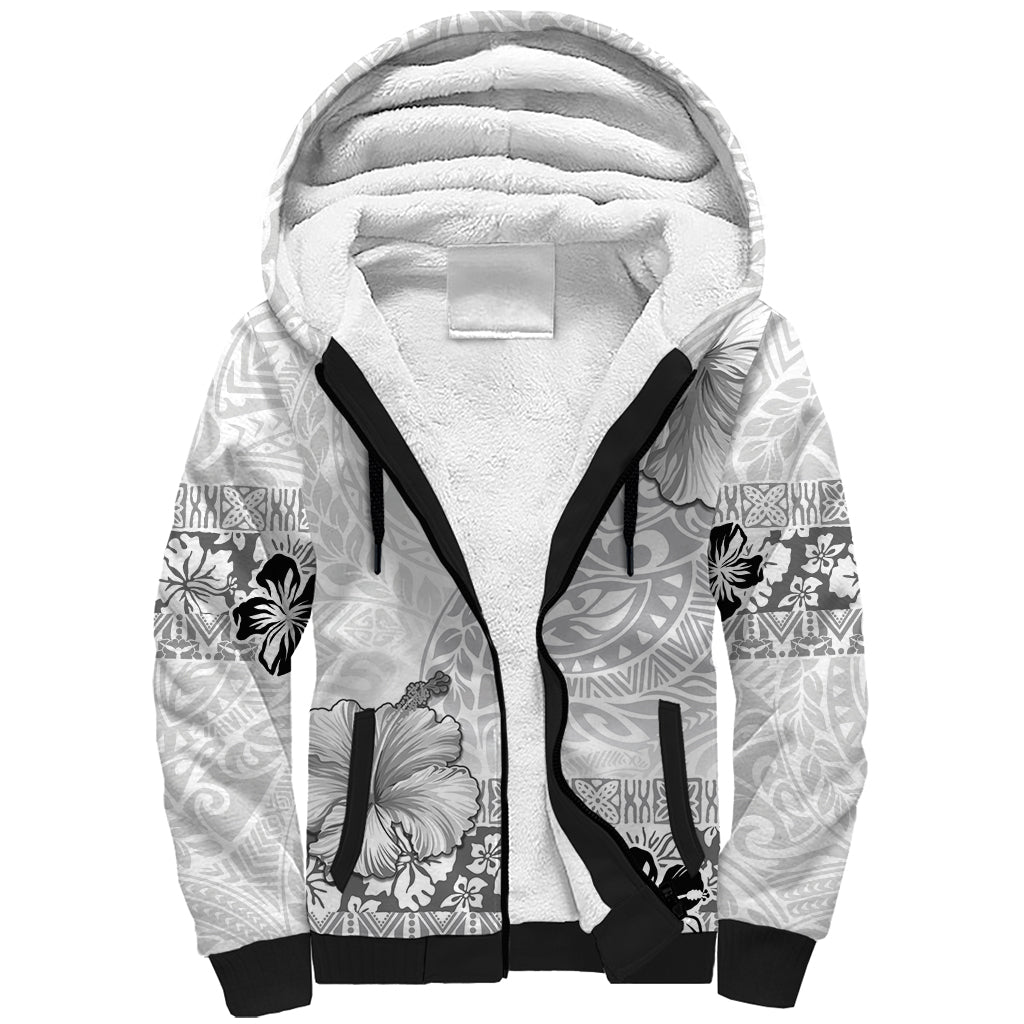 Hawaii Hibiscus With White Polynesian Pattern Sherpa Hoodie