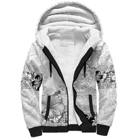 Hawaii Hibiscus With White Polynesian Pattern Sherpa Hoodie